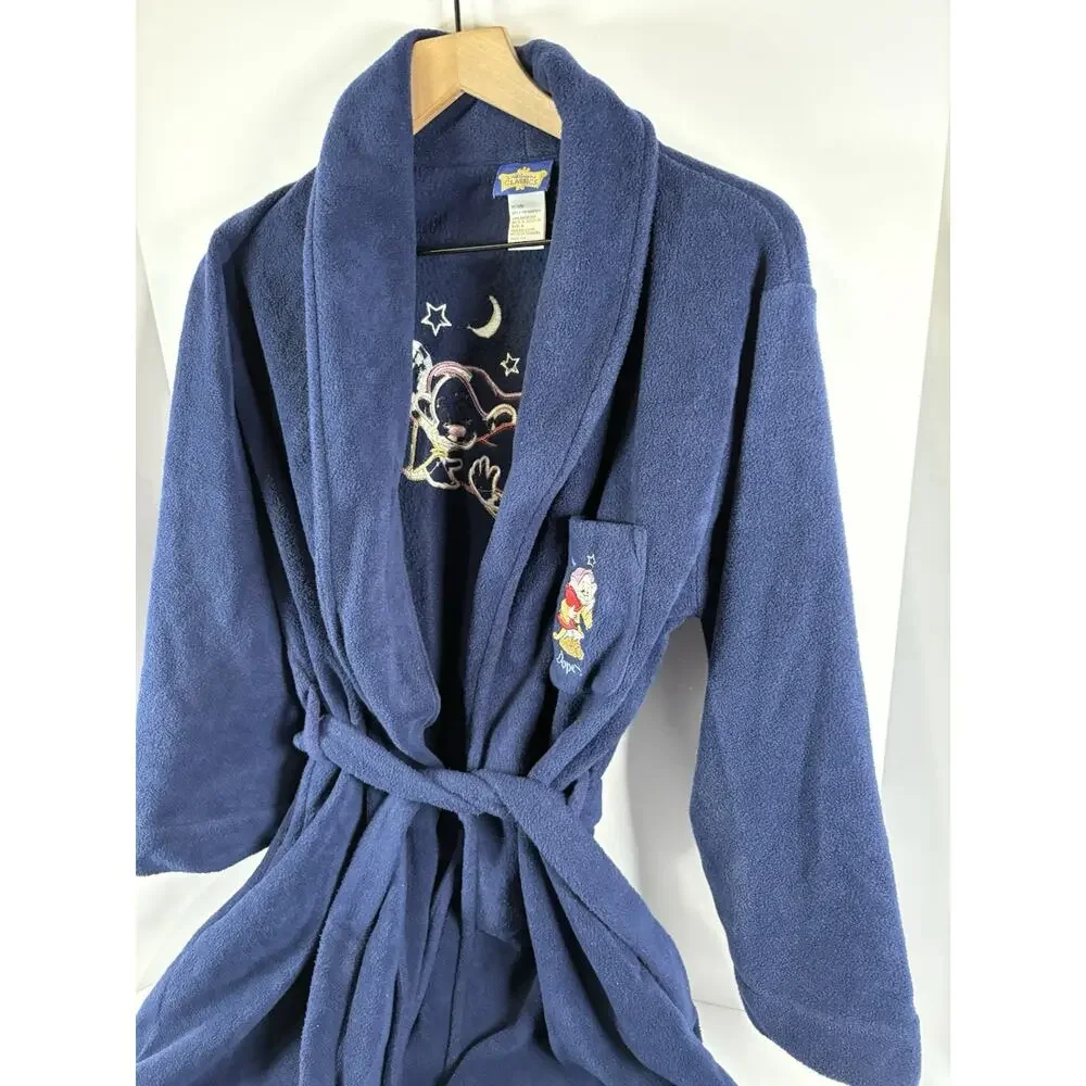 Disney Classics Dopey Bath Robe Fleece Navy Blue Small Snow White Plush Belt - Picture 2 of 7